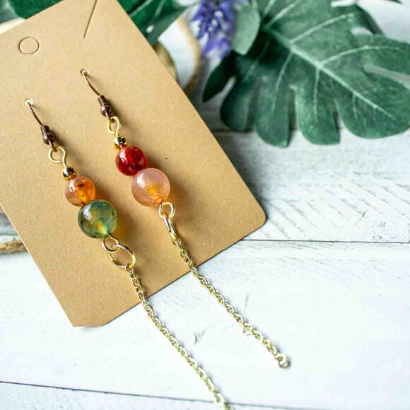 Multicolor Agate - Gold - Dangle Earrings - Picture 5 of 12